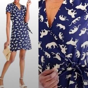 J. Crew Mini Wrap Dress Leopard Animal Print Size 8 Black Tan L6954